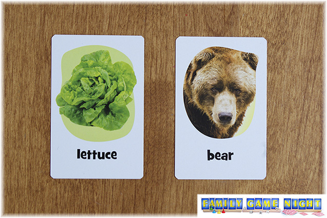 A card showing lettuce and bear