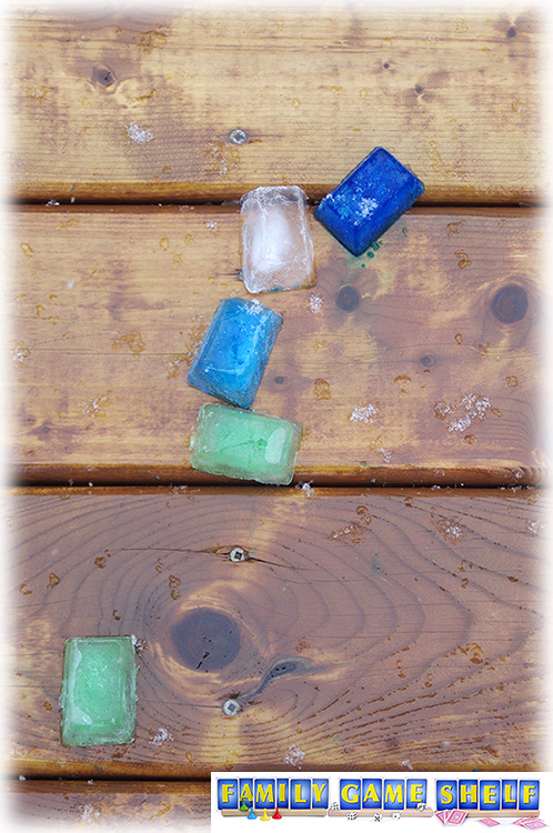 Colored ice cubes makes playing winter edition minute to win it game bocce