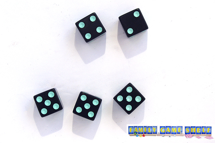 Three dice now show 5s - three of a kind the Three or More score is 3 points.