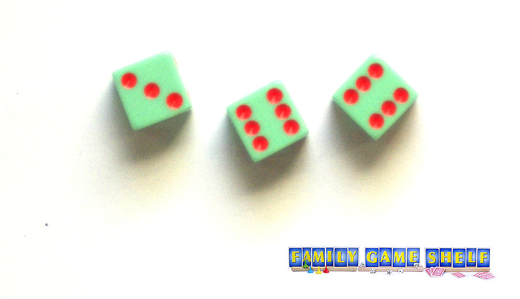 Three dice a 3, 6, and 6 for Olympic Table Top Game Going to Beijing 