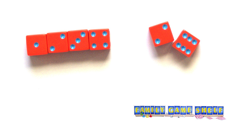 Olympic Dice Game Bobsled dice showing 1, 2, 3, 4, 2, 6