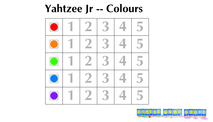 DIY Yahtzee Jr colours board