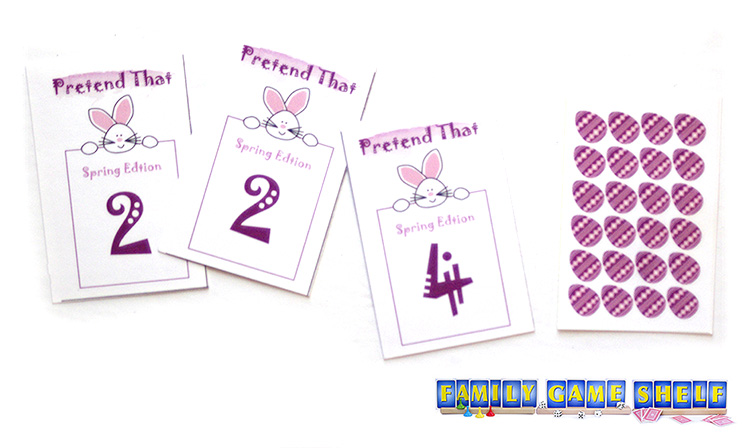 Two Pretend That answer cards showing 2 and one showing 4 and one showing the backside