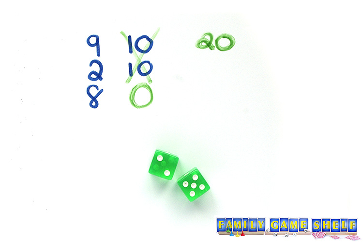 Dice roll of 7 giving all points to the leprechaun in this St Patrick's Day Dice game