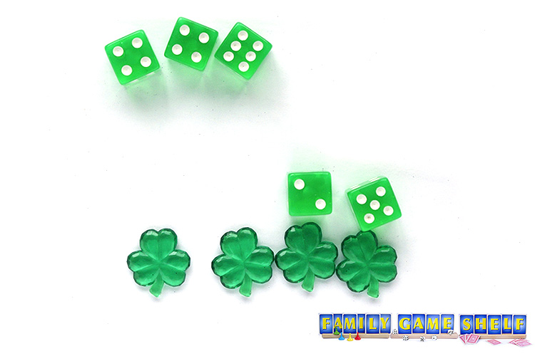 St Patrick's Day dice game showing a roll of 4, 4, 6, 2, 5