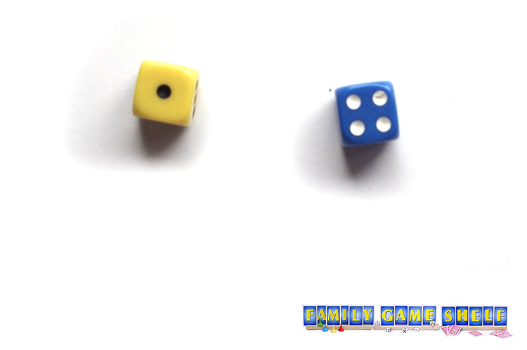 Tennis Dice players showing a yellow 1 and a blue 4