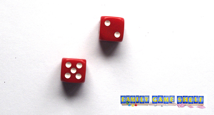 Two Vampire dice dice one showing a bite of 2 and one showing 5 lives left