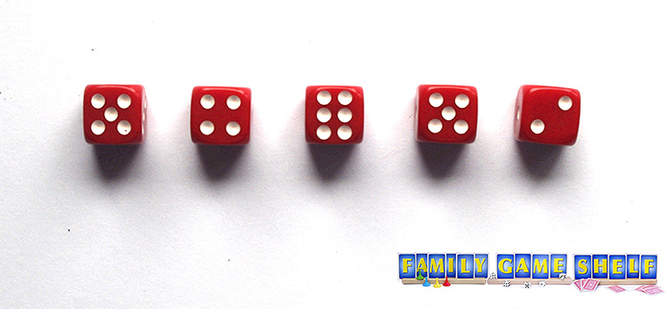Vampire Dice player with five rolled dice before rolling a 2