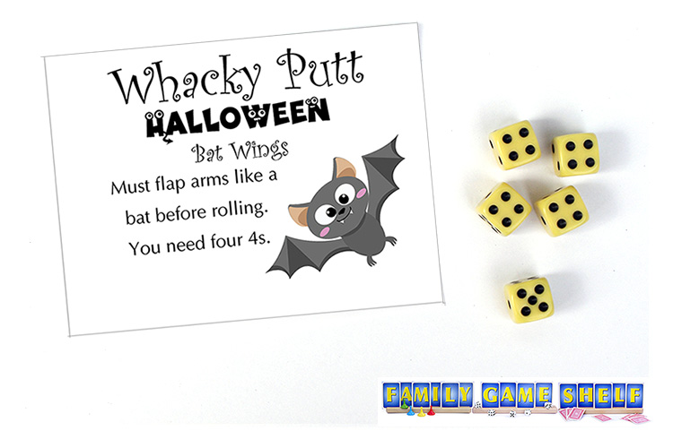 Whacky Putt Halloween Bat wing card with dice