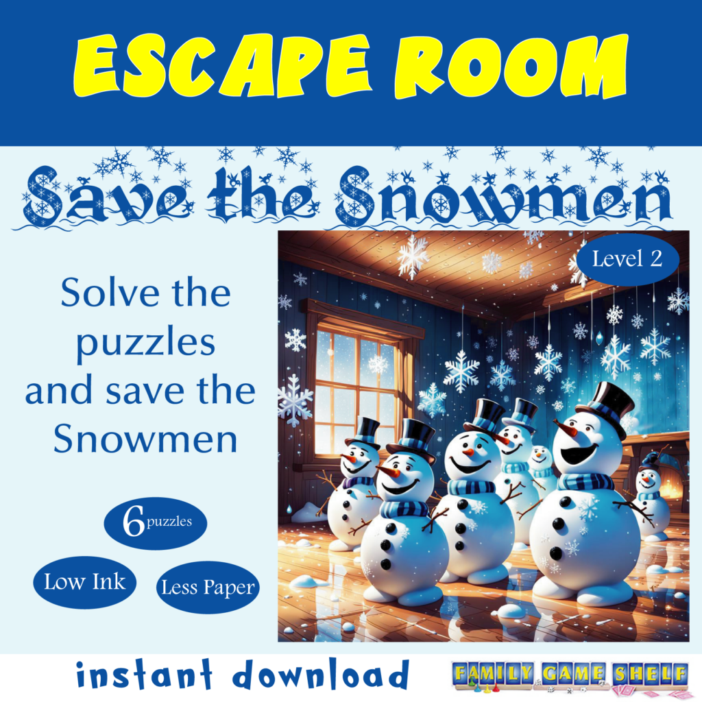 Save the Snowmen Escape room kit for kids