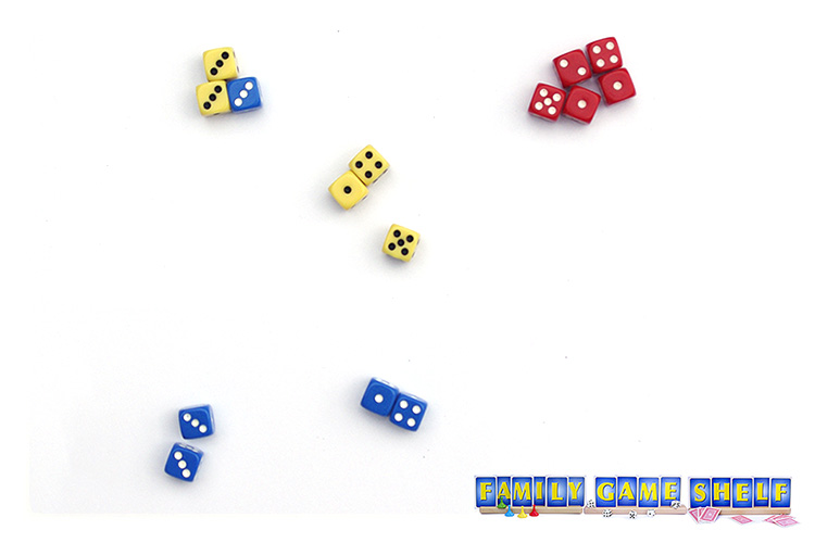Monkey Dice player rolling a 3, 3, 3, 1, 4, 5