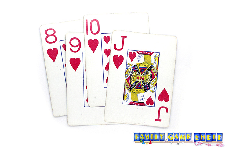 Fe Fi Fo Fum Card game with the 8, 9, 10 and Jack of hearts