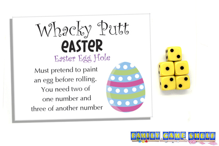 Easter Whacky Putt the Easter Egg hole card with dice in a pattern