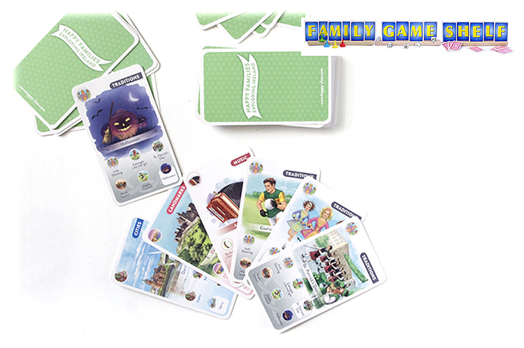 A Happy Families Exploring Ireland card player asking for and getting a traditions card