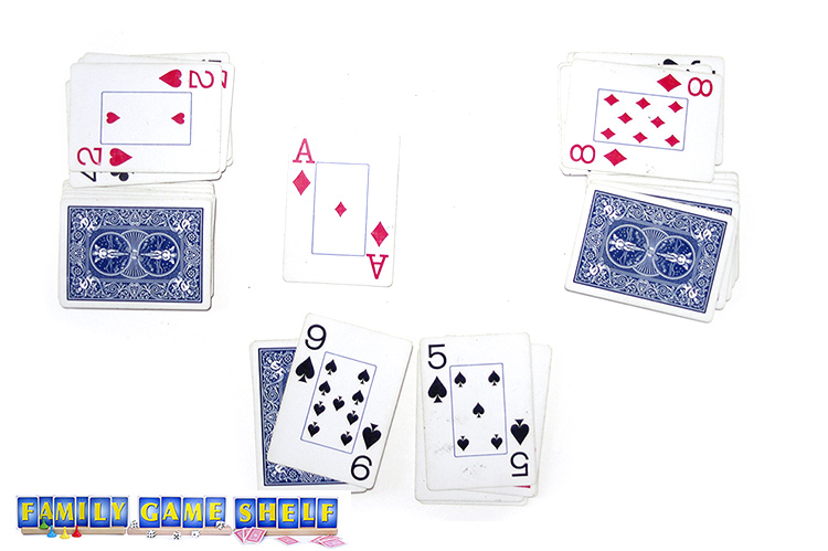 Giveaway card game player with a 9 to put on top of a anohter player's 8