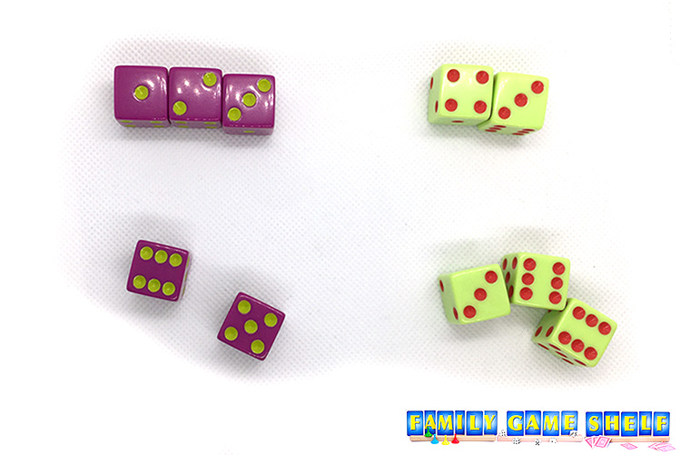 Turkey Run dice game roll one of purple having 1,2,3 and green having 3,6