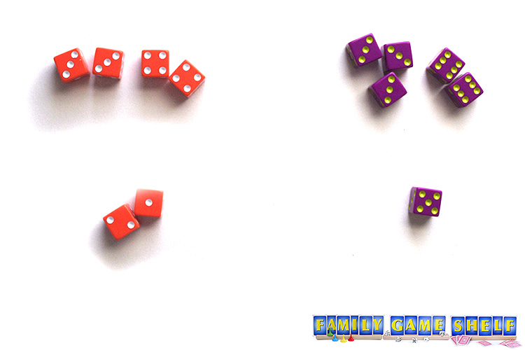 Three of a Kind dice game players with player one not adding to the sets and player 2 having only one dice left to roll