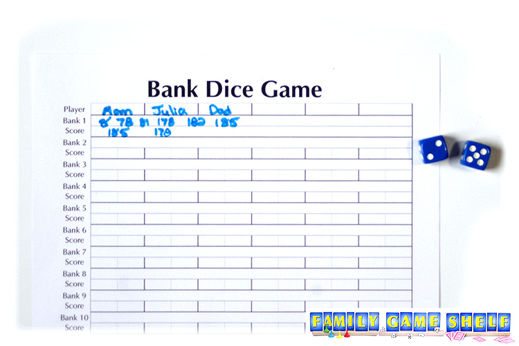 Bank dice game with a roll of 7, ending the round