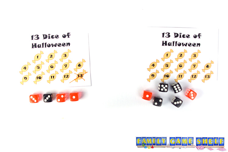 13 Dice of Halloween player at the end of turn with dice that show 3, 3, 2, 1