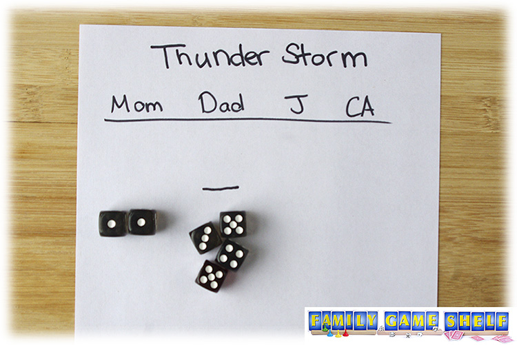 Thunderstorm dice player with no ones and a line.