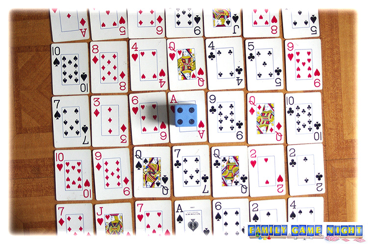A Mini Golf card game board with a queen and 7 above and below the card the marker is on.