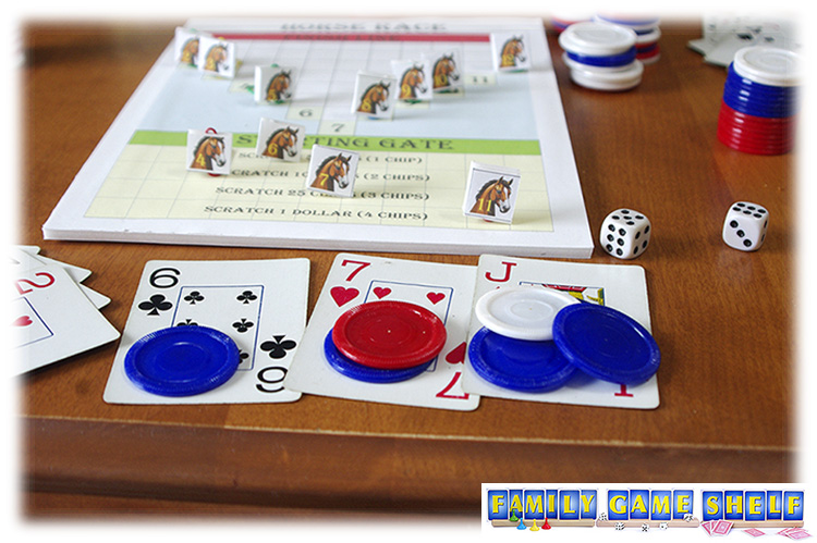 Horse Race game showing cards with the chips paid