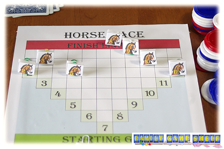 The Horse racing game board showing the 8 horse at the finish line 