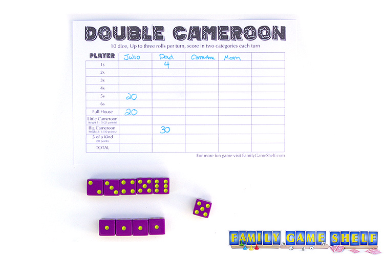 A Double Cameroon player with a roll of 2, 3, 4, 5, 6, 1, 1, 1, 1, 5