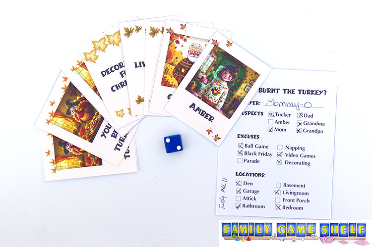 A Who Burnt the Turkey player's hand and score sheet