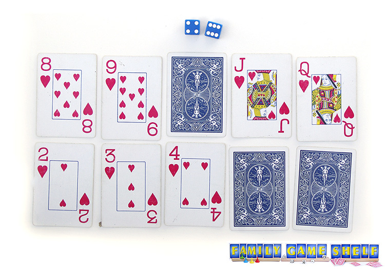 Help your Neighbour card game player with a roll of 6 - 4 and the 10 card flipped over