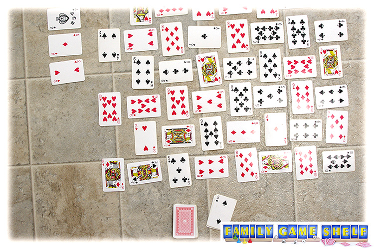 Crazy Quilt card game with the 2 of spades on the stock pile