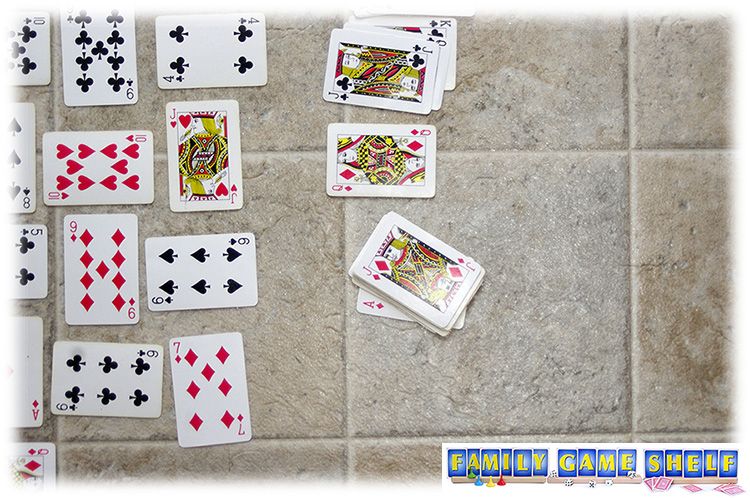 Crazy Quilt card game with the ace of diamonds pile having all the diamonds in the pile