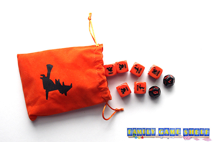 Ditch the Witch dice and orange bag