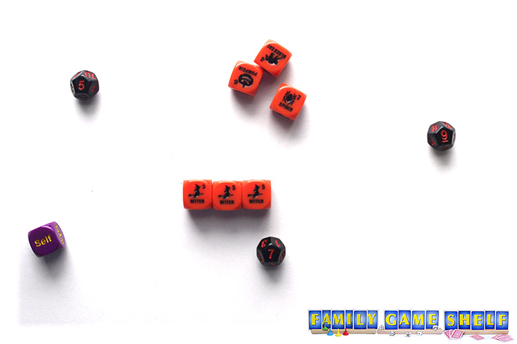 A player with three witches and a counter dice at 7