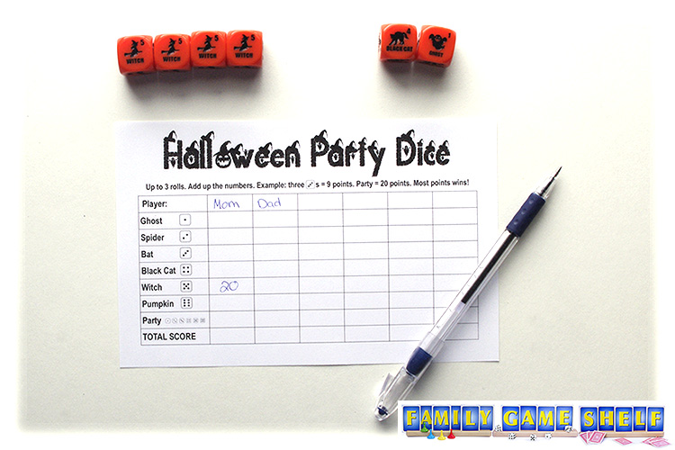 Halloween Party dice score sheet