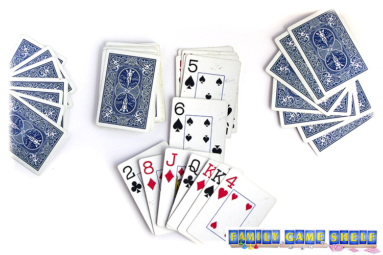 Six seven card game player putting down a six on the discard pile