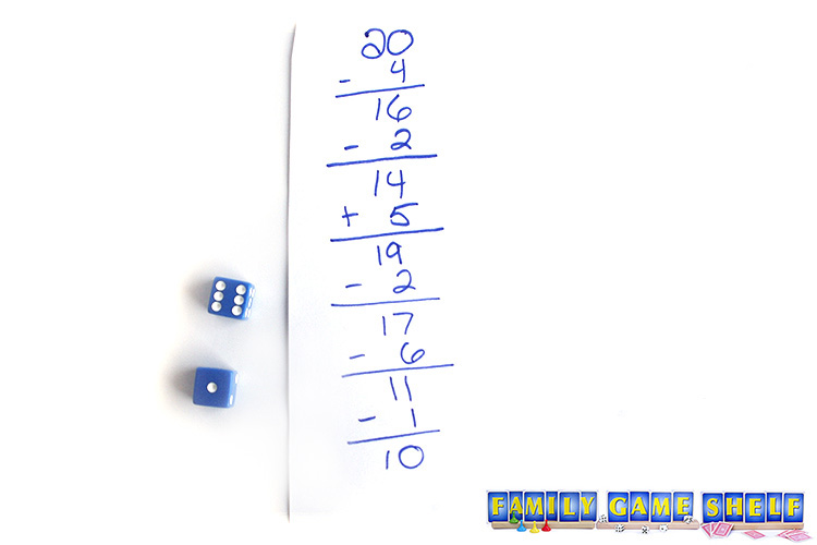 Countdown dice game player with 10 points still left