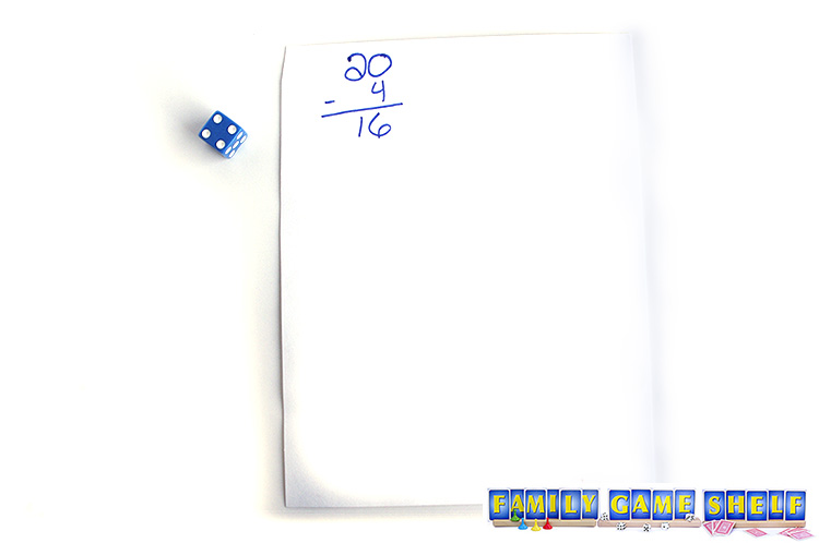 Countdown dice player with a start number of 20 and a roll of 4
