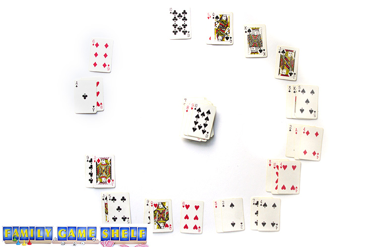 Black Hole card game with several cards in the middle