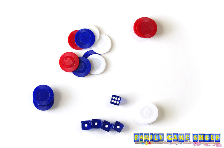 Game play with chips in the middle and a dice roll of 6