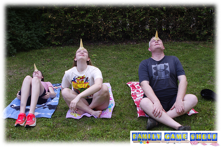 Don't Be Last Summer games cone head with three people with ice cream cones on their foreheads trying to stand up