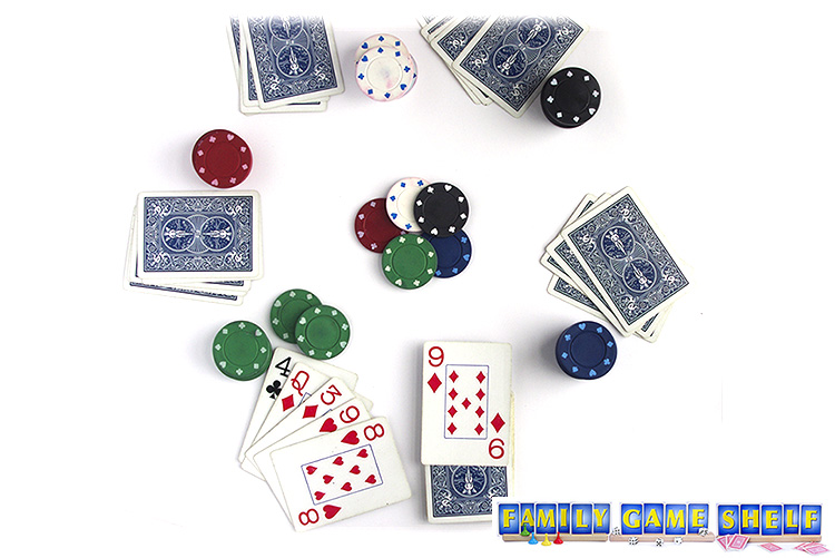 A Red Dog card game player with a bid of 2 and the queen on diamonds and a dealer with the 9 of diamonds