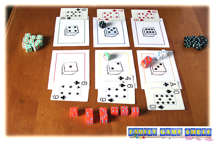 A Risk It dice game player with her dice separated into piles