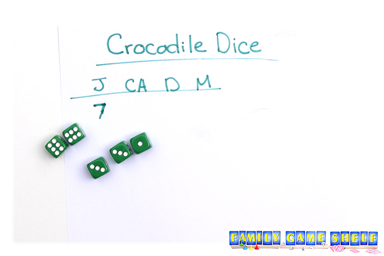 Crocodile Dice player with a roll of 6 - 6 - 3 - 3 -1