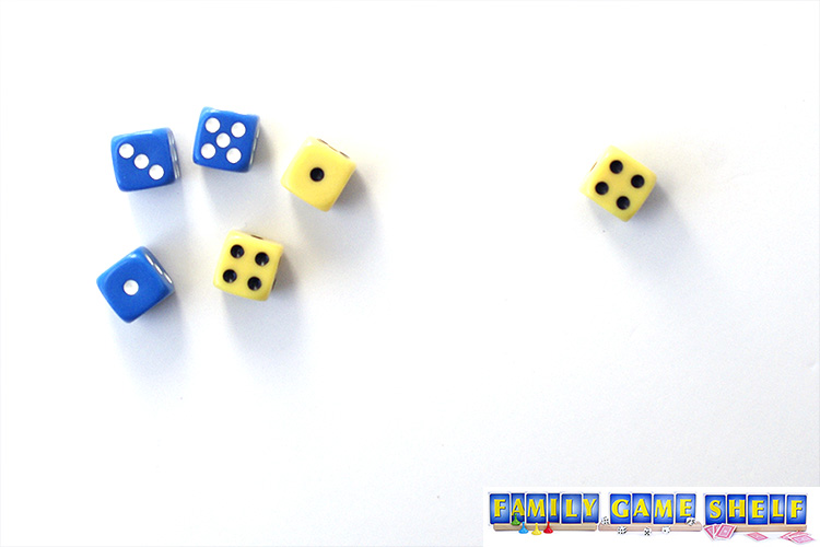 The blue player rolls a dice that matches the yellow dice for the win