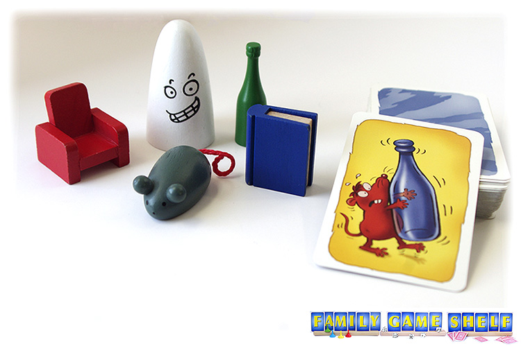 A Ghost Blitz card with a red mouse and a blue bottle